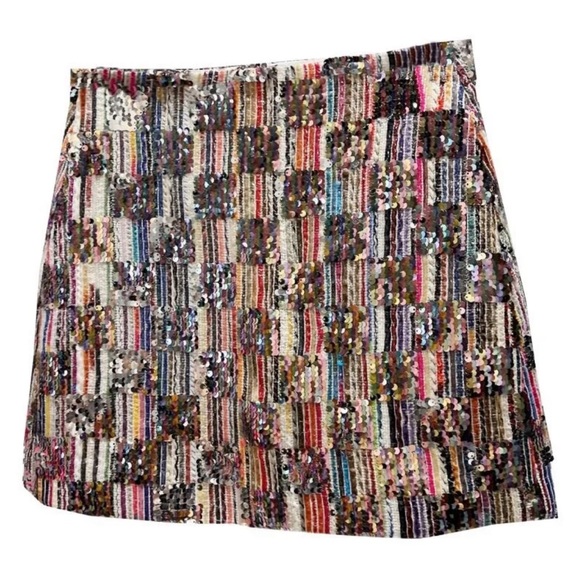 Silver Sequin Multi Checkerboard Mini Skirt Sz S New - Picture 9 of 13